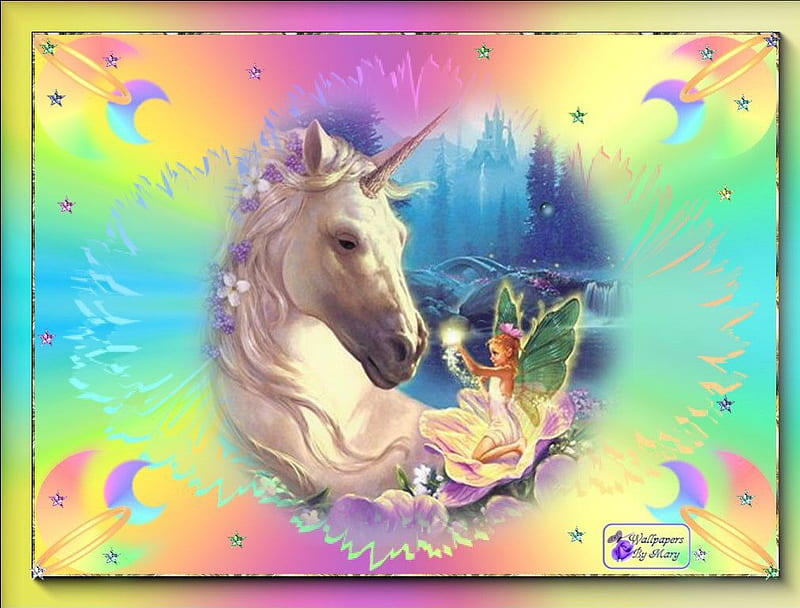 Unicorns And Rainbows, rainbows, fantasy, fairies, unicorns, fairy, HD wallpaper