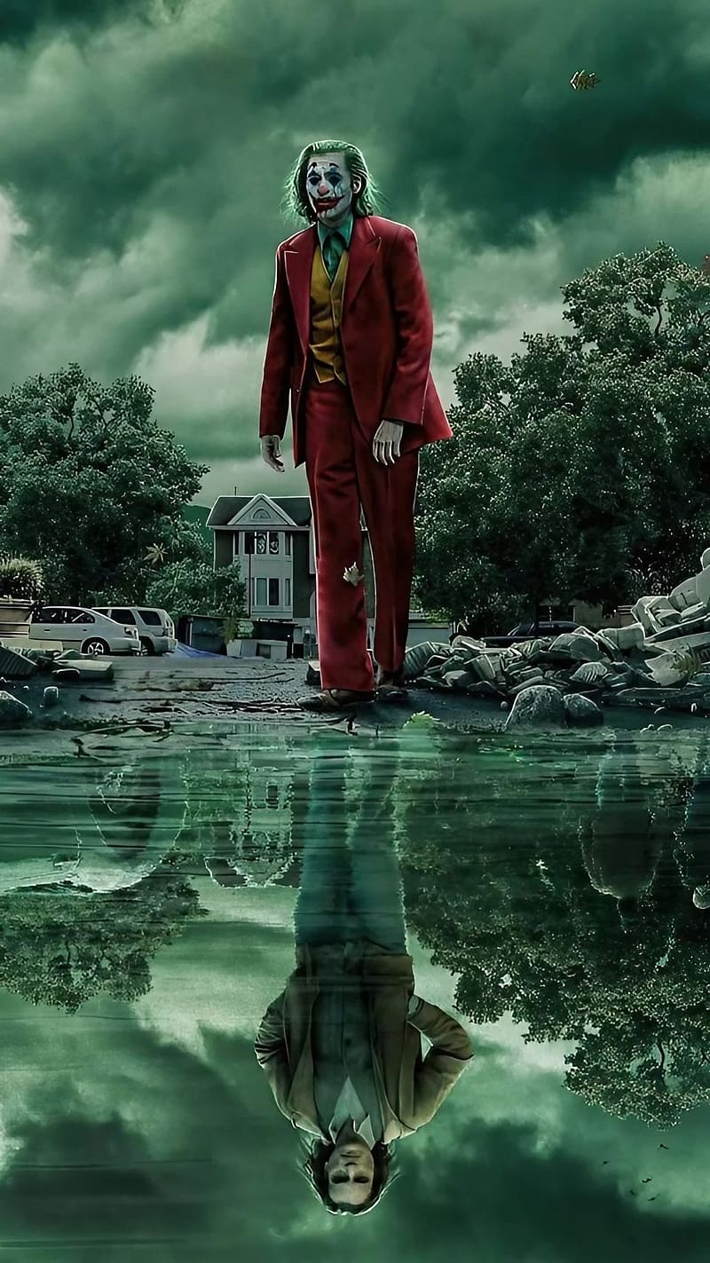 Joker Pics , Reflection On Water, joaquin phoenix, bad joker, supervillain, HD phone wallpaper