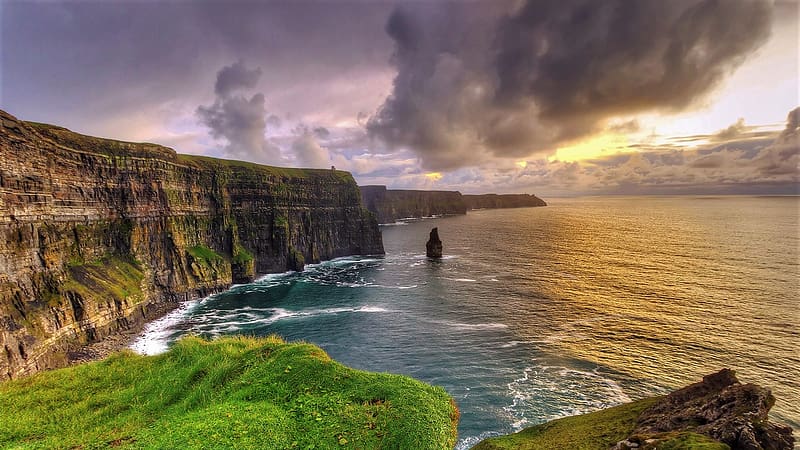 Sea, Horizon, Coast, Ocean, , Coastline, Ireland, Cliffs Of Moher, HD wallpaper