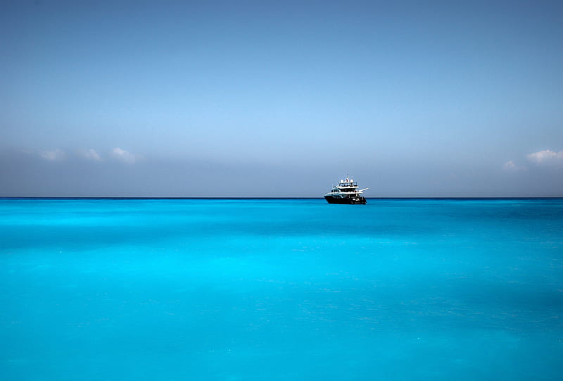 boat, ship, horizon, blue, HD wallpaper