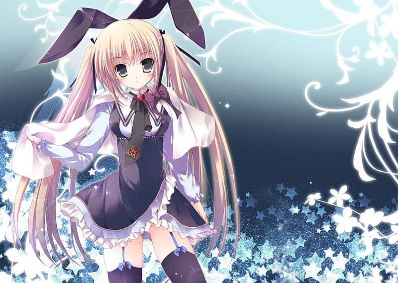 Usagi-san, female, anime, flowers, bunny, animal features, blue, HD  wallpaper | Peakpx