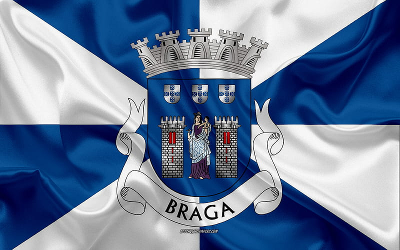 Flag of Braga District silk flag, silk texture, Braga District, Portugal, Braga District flag, region of Portugal, HD wallpaper