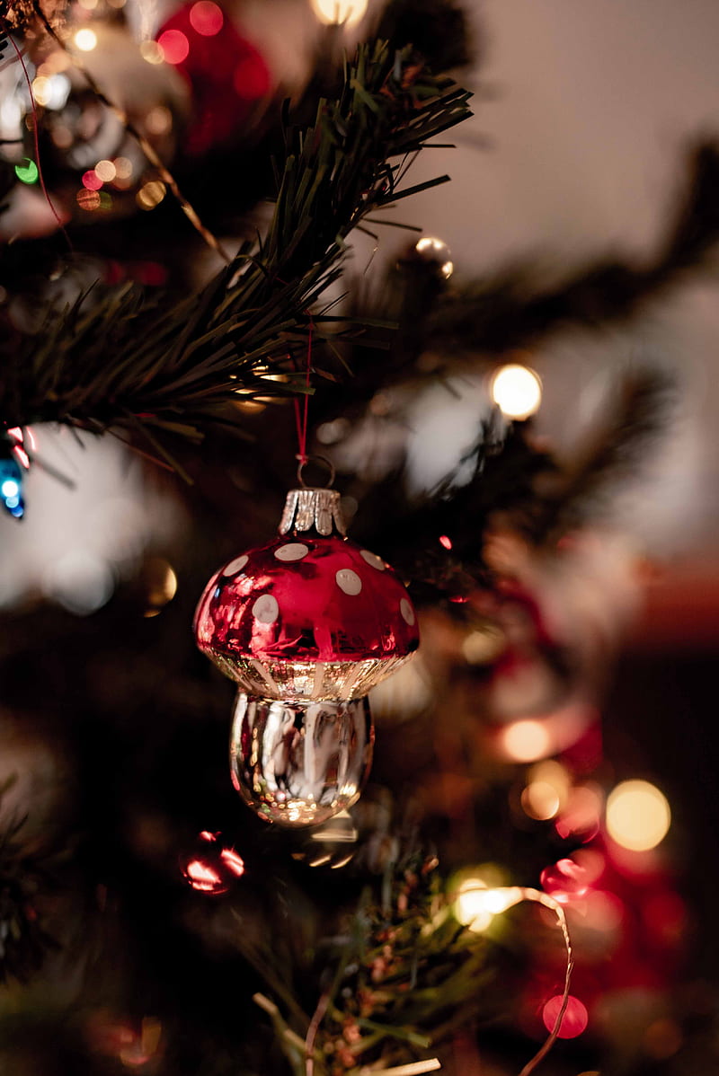 red and white christmas baubles, HD phone wallpaper