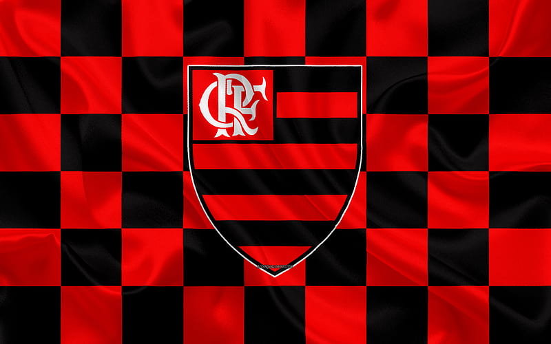 CR Flamengo logo, creative art, red black checkered flag, Brazilian football club, Serie A, emblem, silk texture, Rio de Janeiro, Brazil, Clube de Regatas do Flamengo, HD wallpaper