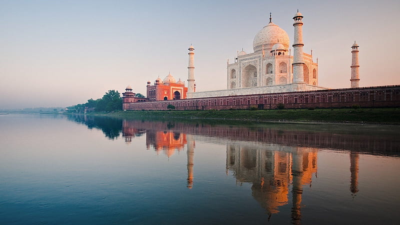 Taj Mahal River, india, world, taj-mahal, wonders-of-the-world, HD wallpaper