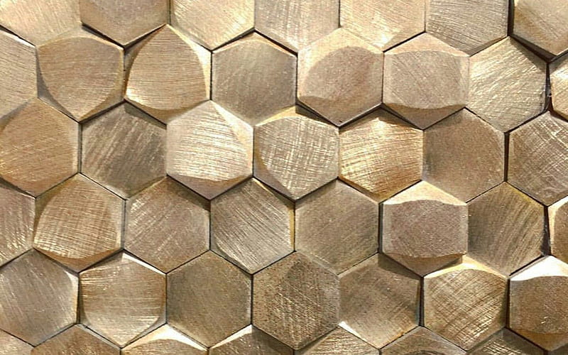 wooden hexagons, hexagons 3D texture, wooden honeycomb, hexagons patterns, hexagons textures, 3D textures, wooden backgrounds, honeycomb, wooden textures, HD wallpaper