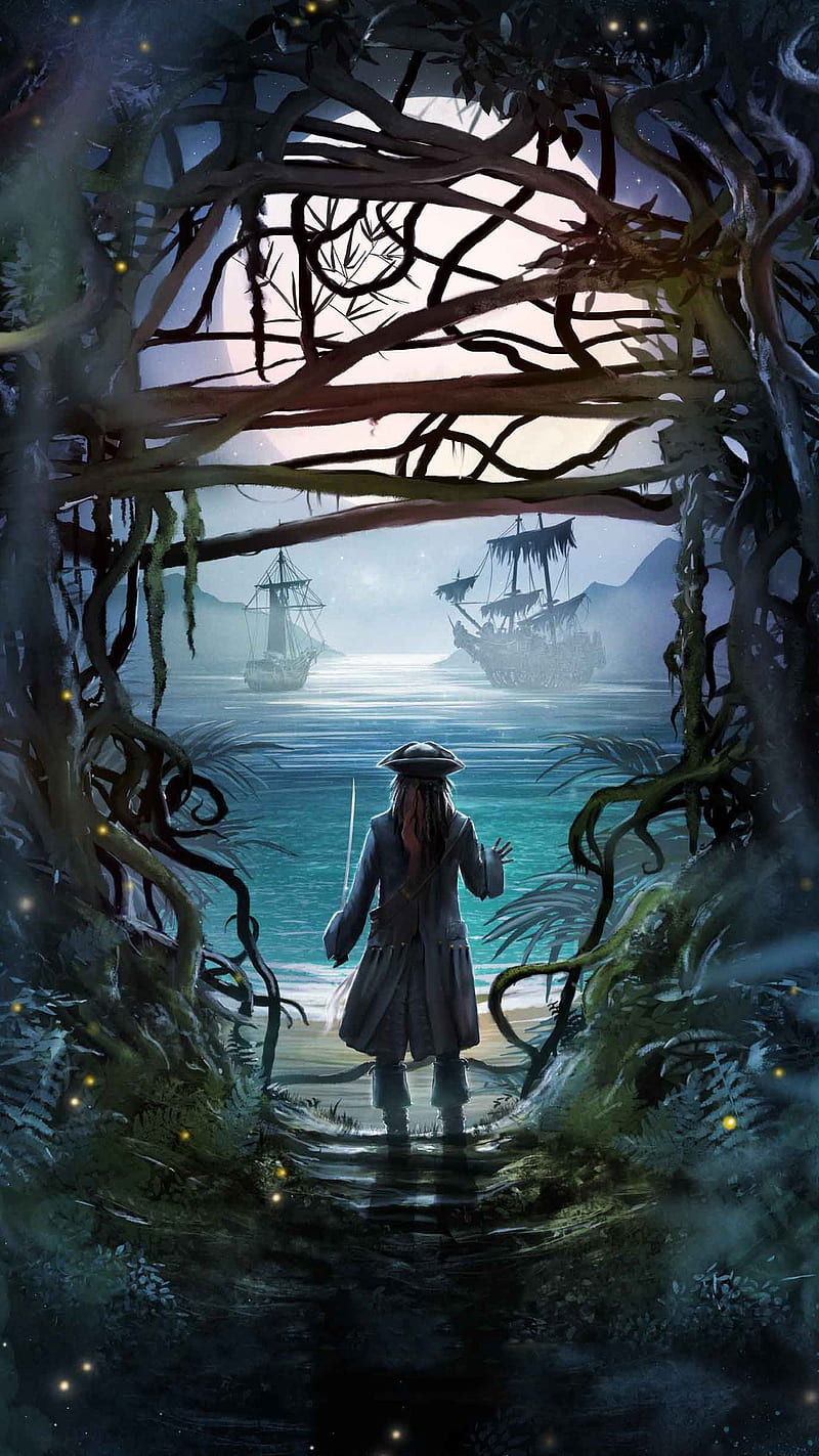 Jack and Ships, jack sparrow, johnny depp, pirates of the caribbean, HD phone wallpaper