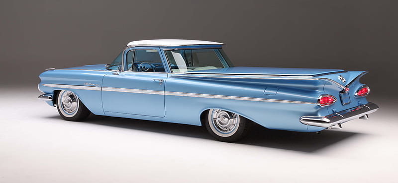1959-Chevy-El-Camino, Classic, GM, Bowtie, Lite Blue, HD wallpaper