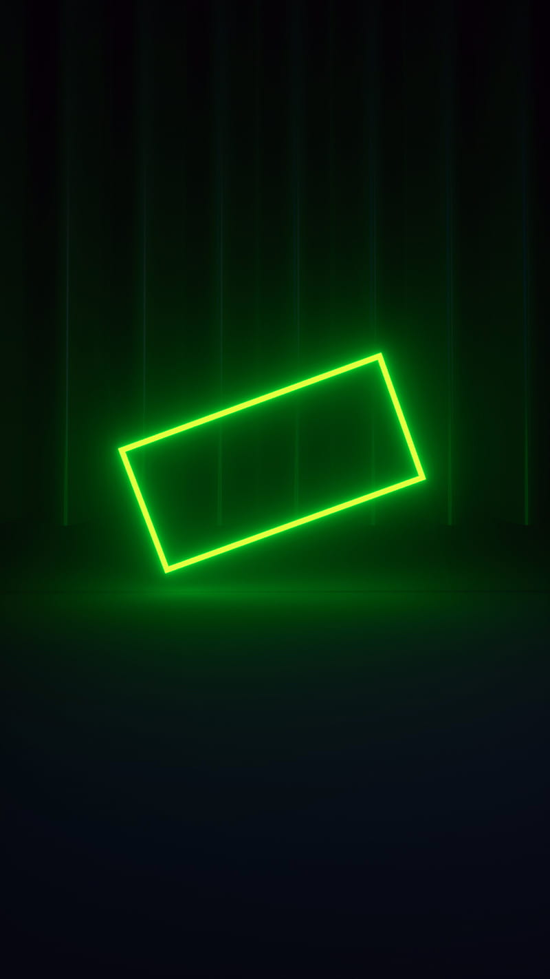Green Neon Rectangle, 0010, Green, dark, geometry, glare, glow, light, neon, night, rectangle, HD phone wallpaper