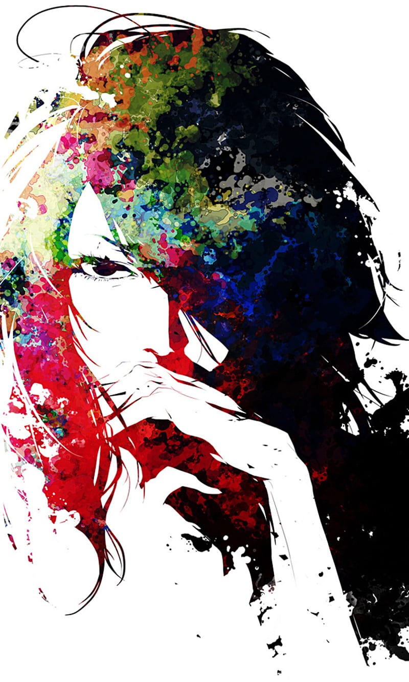 Painting girl, art, color, desenho, menina, paint, style, white, HD phone wallpaper