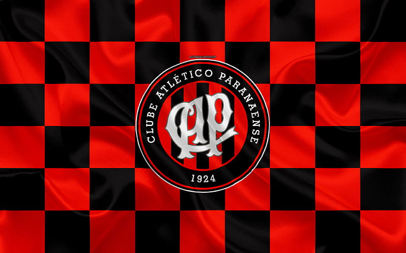 Clube Atletico Paranaense logo, creative art, red black checkered flag, Brazilian football club, Serie A, emblem, silk texture, Curitiba, Brazil, HD wallpaper