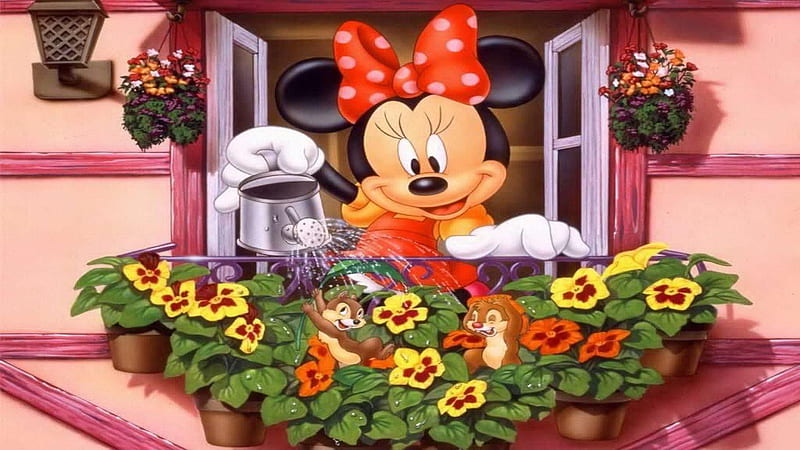 Minnie Mouse Is Pouring Water To Plants Minnie Mouse, HD wallpaper