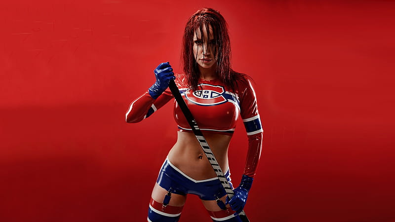 Bianca Beauchamp, redhead, bonito, woman, latex, sweet, hot, beauty, montreal canadiens, face, gorgeous, hottie, model, smile, sexy, brown eyes, lips, hockey, body, hop, HD wallpaper