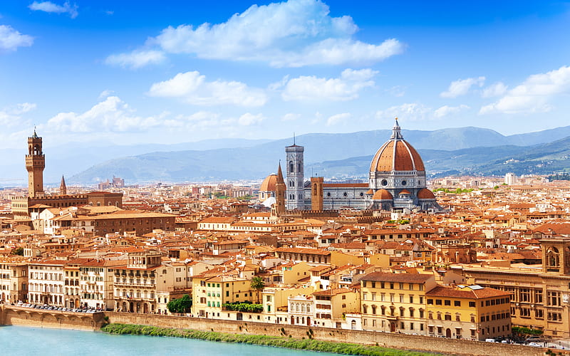 Florence Arno River, Duomo, panorama, Santa Maria del Fiore, Tuscany, Italy, Europe, HD wallpaper