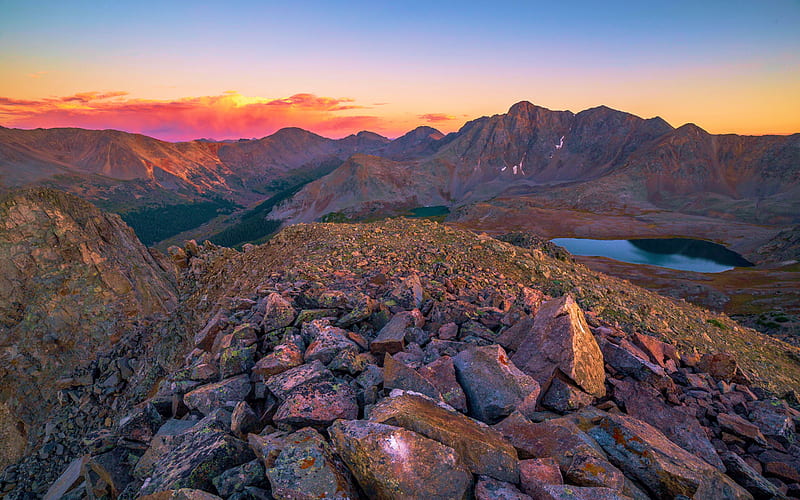 Sunset from a 13,000' peak in the Sawatch Range, Colorado, sky, usa, landscape, mountains, colors, HD wallpaper