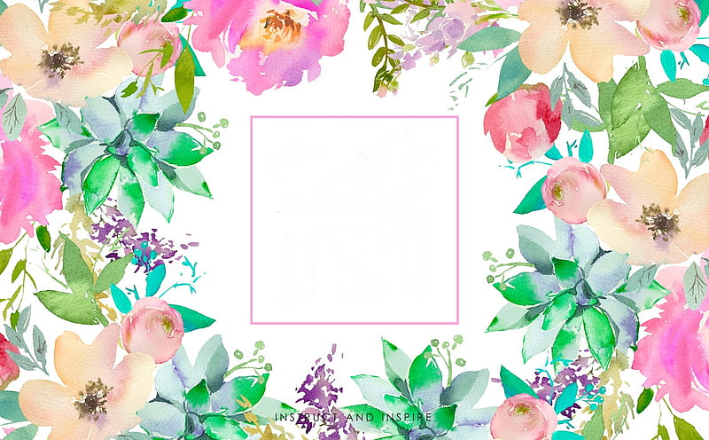 pattern, art, green, texture, papaer, flower, pink, watercolor, card, HD wallpaper