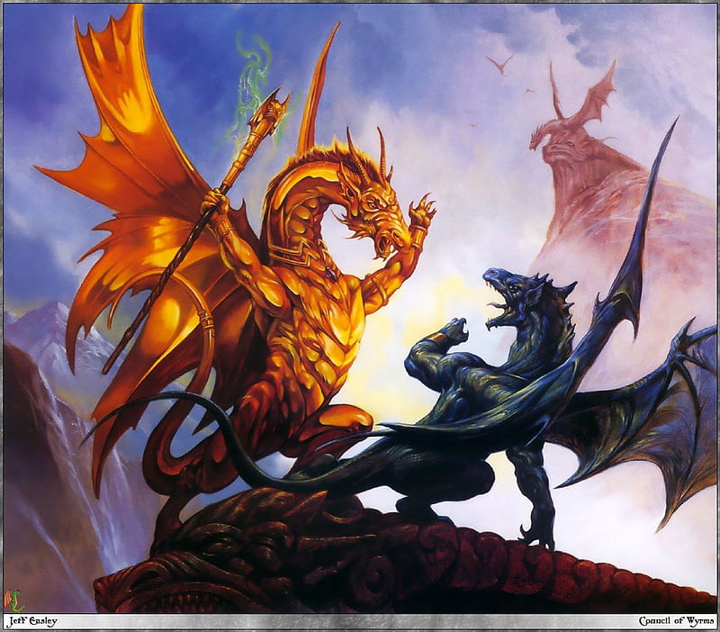 Royal Golden Dragon Guarding, staff, wings, black, gold drangon, black  dragon, HD wallpaper | Peakpx