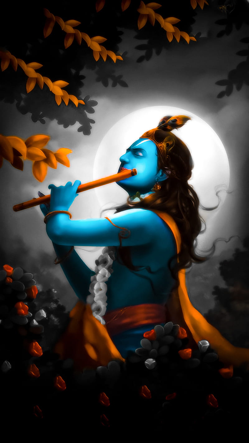 Radhe Krishna, art, flute, god, kanha, lord, love, moon, shree, HD ...