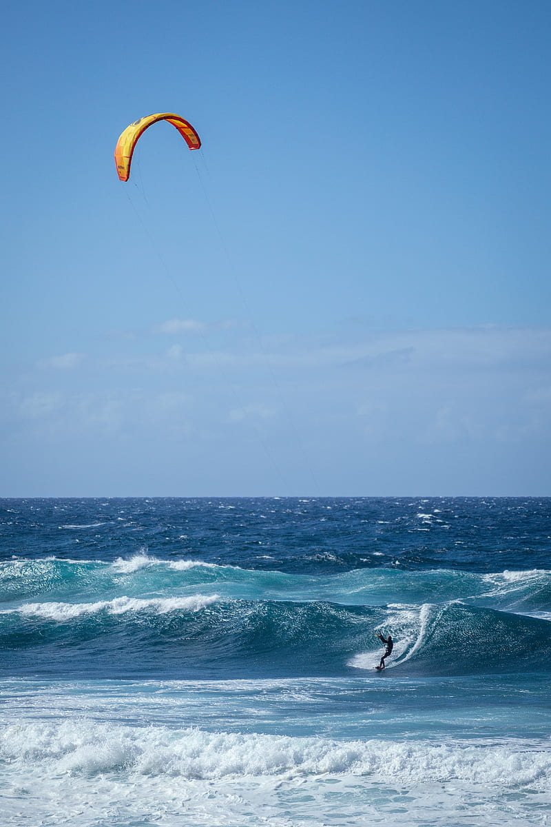 paragliding, man, waves, sea, horizon, HD phone wallpaper