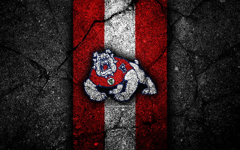 Fresno State Bulldogs american football team, NCAA, red white stone, USA, asphalt texture, american football, Fresno State Bulldogs logo, HD wallpaper