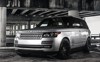 Range Rover Vogue, Land Rover, HSE, 2017, silver luxury SUV, tuning, black wheels, HD wallpaper