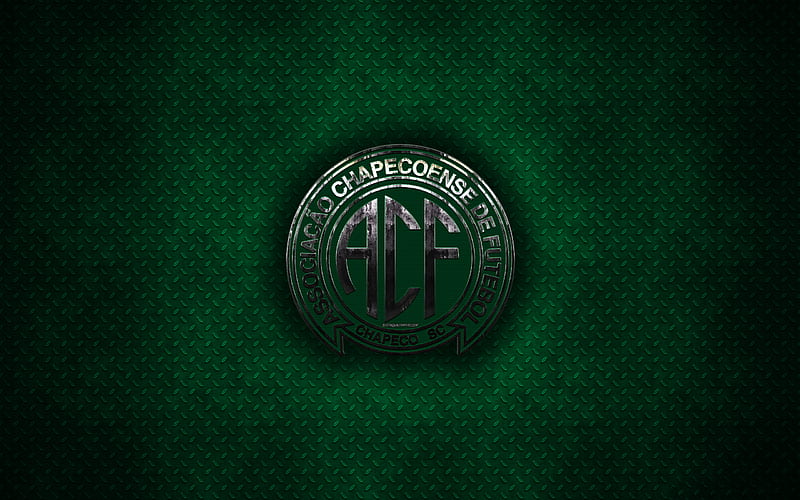 Chapecoense SC metal logo, creative art, brazilian football club, Serie A, emblem, green metal background, Chapeco, Santa Catarina, Brazil, football, Chapecoense, HD wallpaper