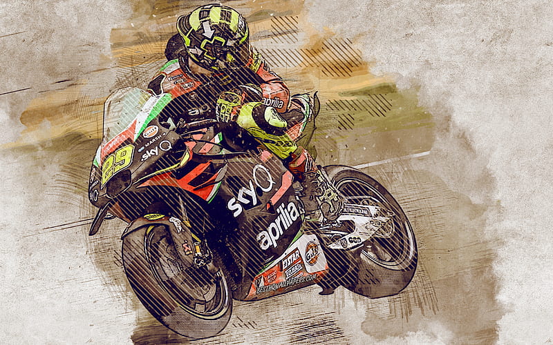 Andrea Iannone, grunge art, Aprilia Racing Team Gresini, creative art, painted Andrea Iannone, drawing, MotoGP, Aprilia RS-GP, grunge sport bike, HD wallpaper