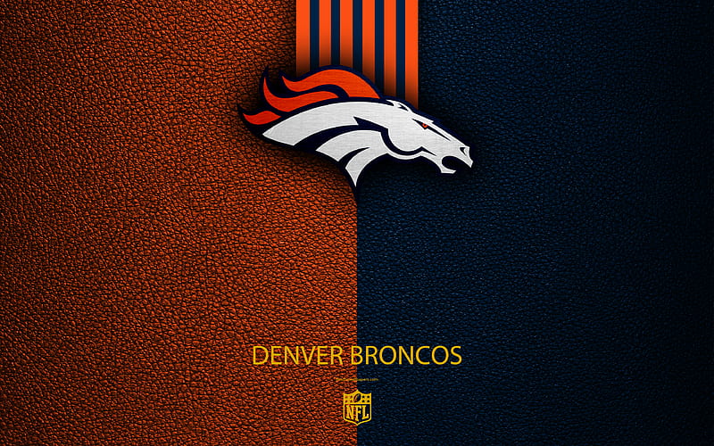 Denver Broncos American football, logo, emblem, Denver, Colorado, USA, NFL, blue white leather texture, National Football League, Western Division, HD wallpaper