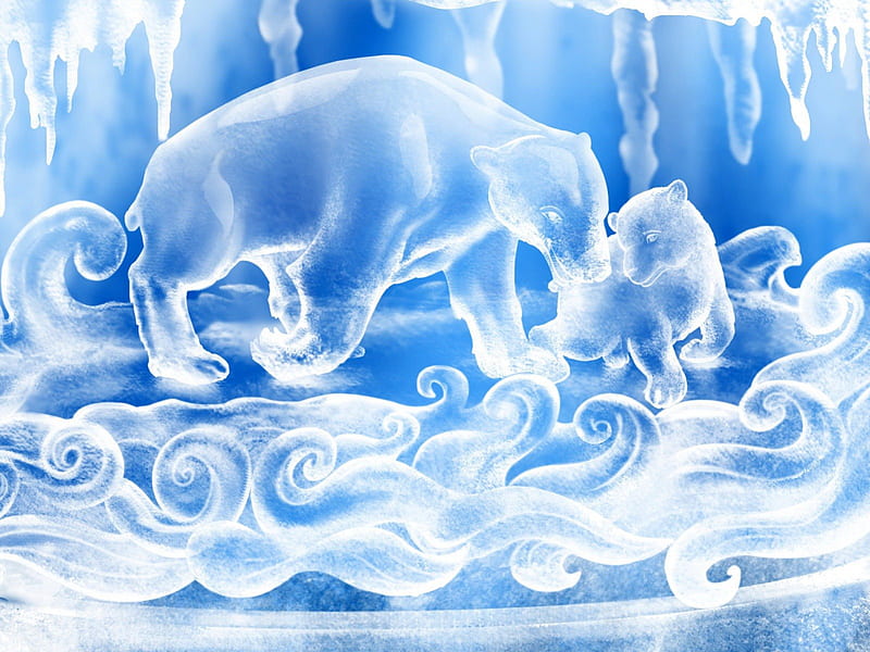 Animal Ice Sculpture, art, fantasy, carving, ice, frozen, animal, cold, sculpture, HD wallpaper