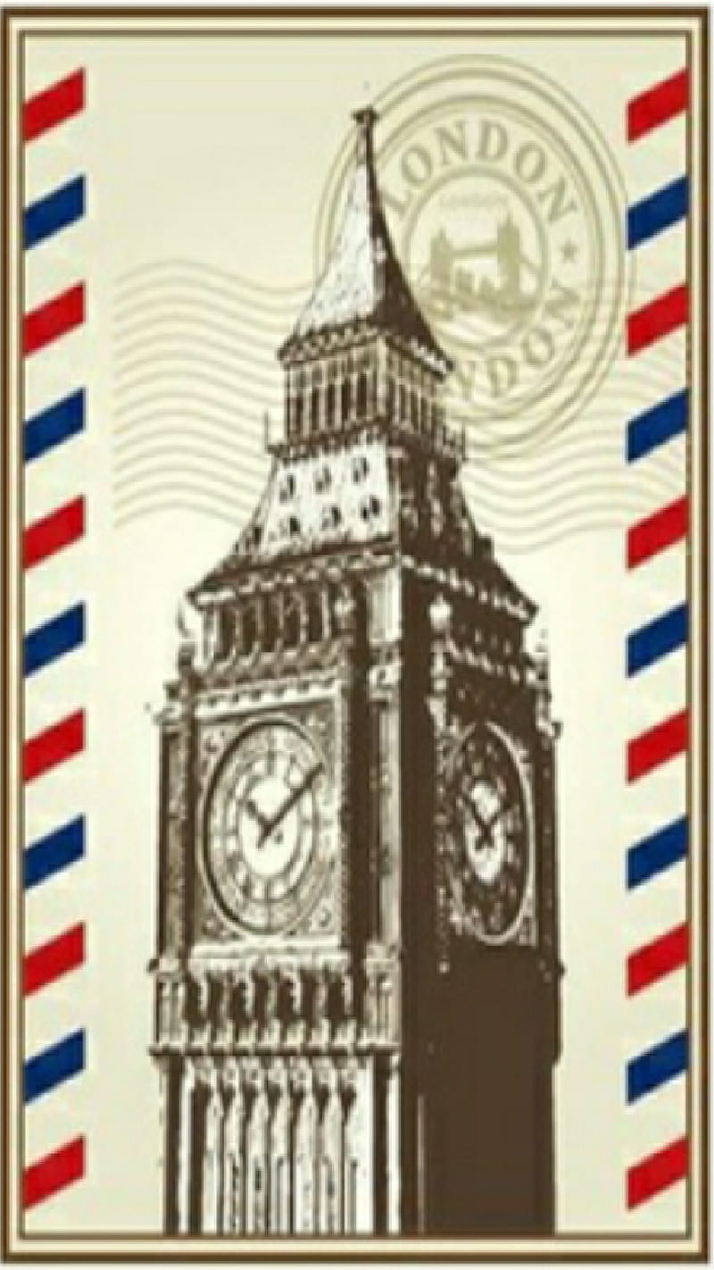 Postage, big ben, clock, envelope, mail, rheme, stamp, vintage, wonder, HD phone wallpaper