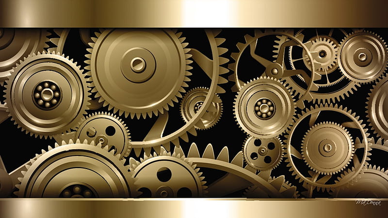 Steampunk Gold, sprockets, black, apparatus, accoutrements, gold, mechanical, gears, masculine, tools, HD wallpaper
