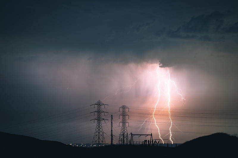 lightning, night, thunderstorm, HD wallpaper