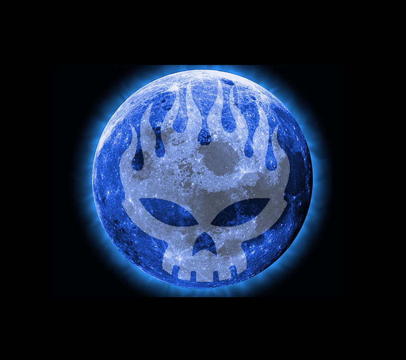 Offspring Moon, blue moon, flaming skull, offspring logo, HD wallpaper