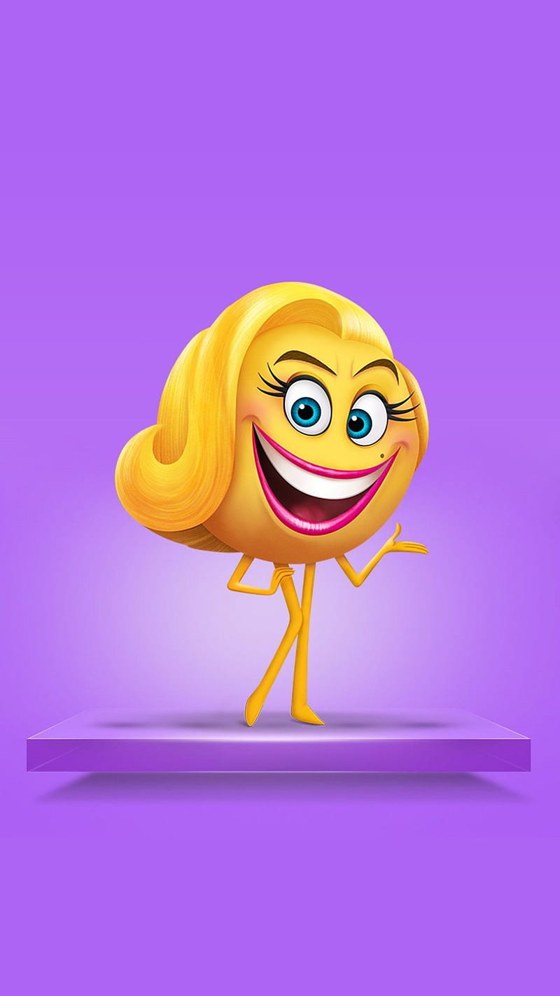 Emoji girl, background, blonde, funny, purple, theme, yellow, HD phone wallpaper