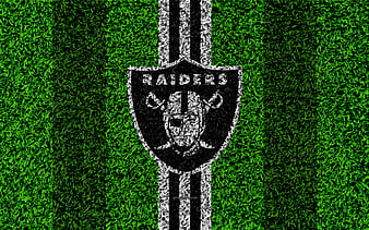 Oakland Raiders, logo grass texture, emblem, football lawn, black and white lines, National Football League, NFL, Oakland, California, USA, American football, HD wallpaper