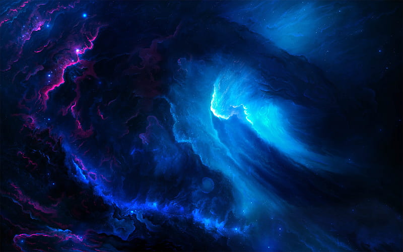 Cosmic blue nebula abstract art design, HD wallpaper