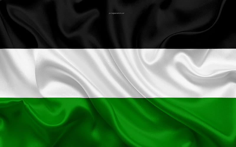 Flag of Gelsenkirchen silk texture, black and white green silk flag, coat of arms, German city, Gelsenkirchen, North Rhine-Westphalia, Germany, symbols, HD wallpaper