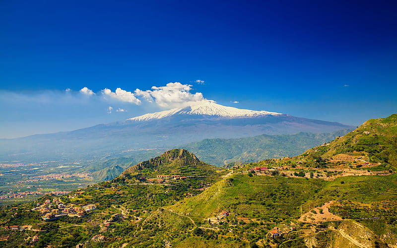 Mount Etna summer, stratovolcano, Sicily, Italy, HD wallpaper
