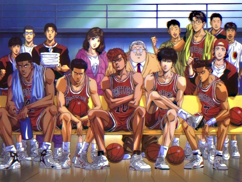 Shohoku Basketball tream, shohoku, anime, basketball, team, slamdunk, HD wallpaper