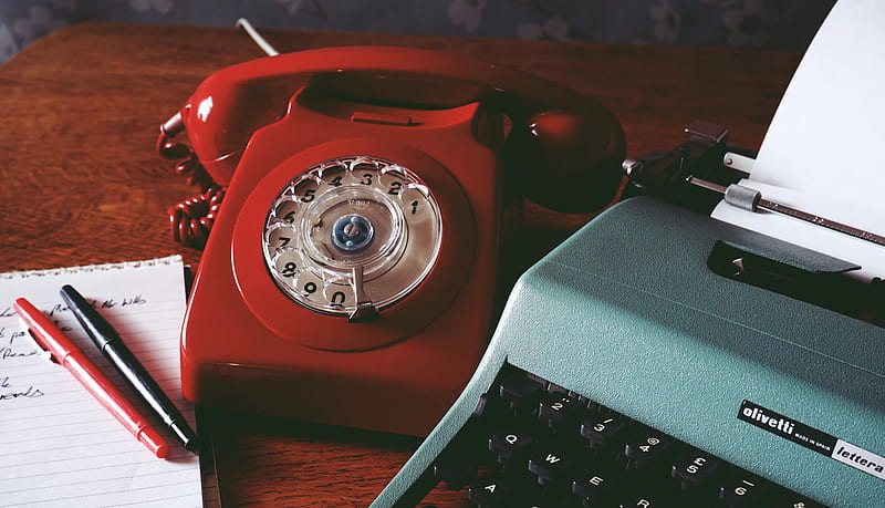 phone, retro, vintage, red, HD wallpaper