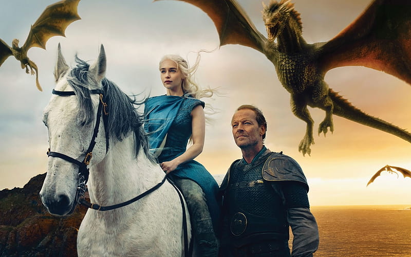 Game of Thrones, 2017, Season 7, Emilia Clarke, Daenerys Targaryen, Kit Harington, Jon Snow, HD wallpaper