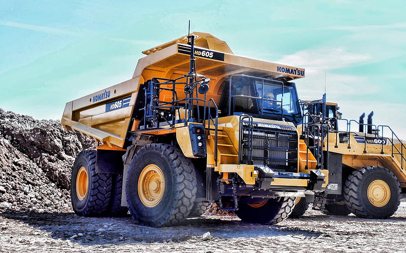 Komatsu 605-8, dumper, 2019 trucks, quarry, big truck, yellow truck, Komatsu, mining truck, trucks, R, HD wallpaper