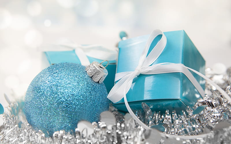 blue Christmas balls, Christmas, New Year, Christmas decorations, HD wallpaper