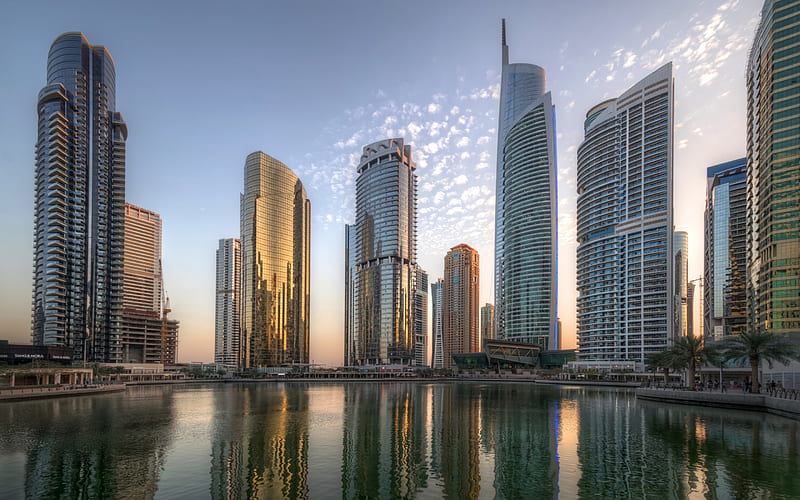 Jumeirah Lakes Towers, Dubai, UAE, skyscrapers, complex, modern buildings, business centers, United Arab Emirates, HD wallpaper