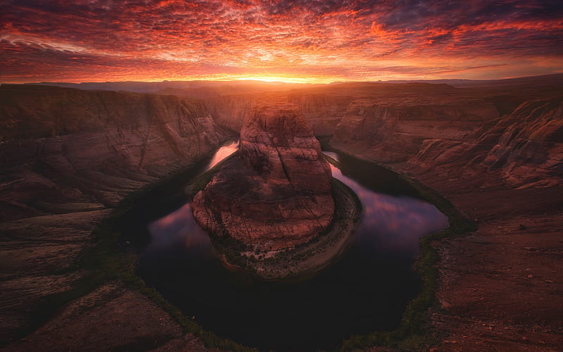 Horseshoe Bend, red rocks, canyon, Colorado river, evening, sunset, Page, Arizona, USA, HD wallpaper