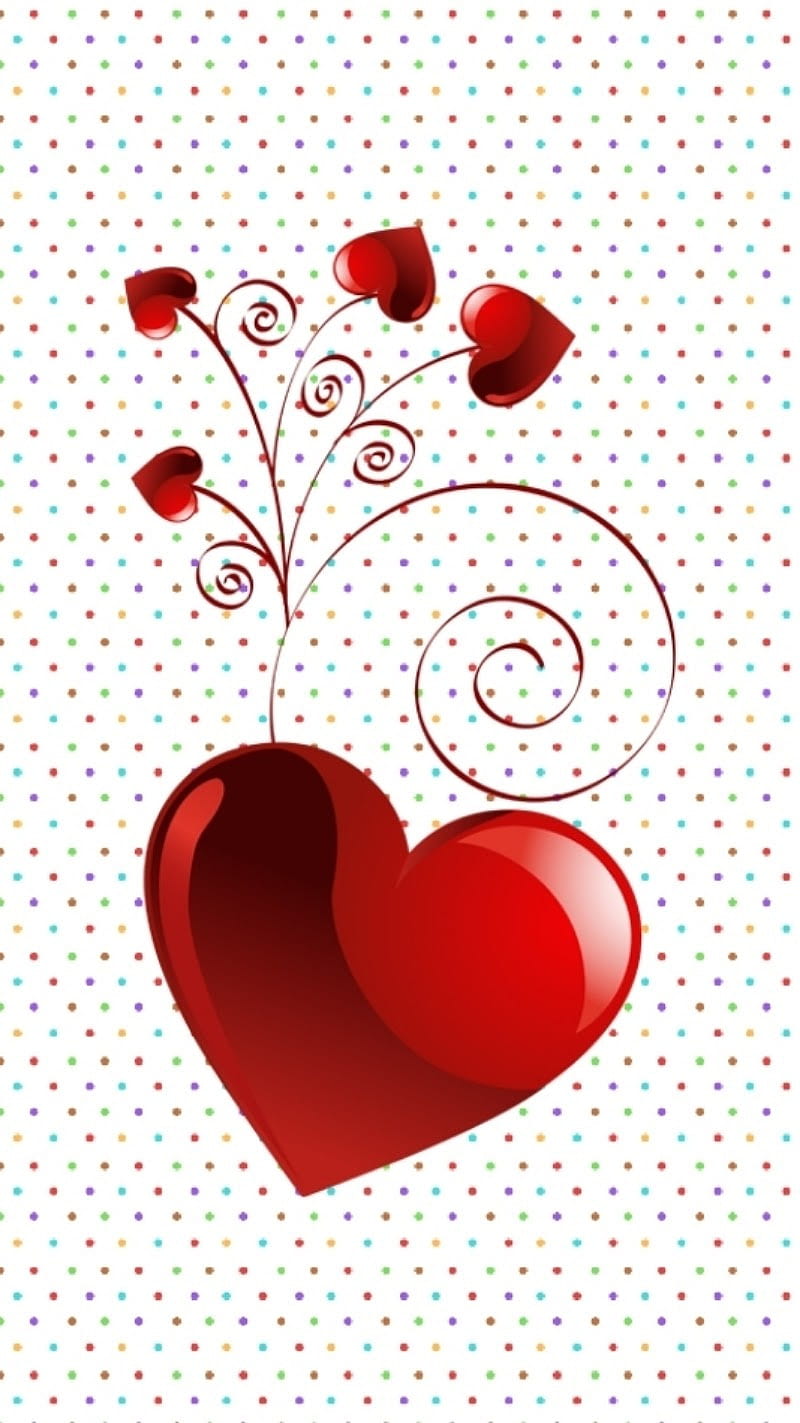Polkadot heart, corazones, love, pattern, polka dots, red, HD phone wallpaper