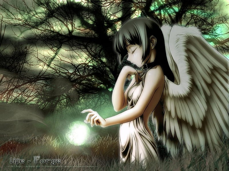 --- Life Forge ---, wings, anime, angel, anime girl, close eyes, HD wallpaper