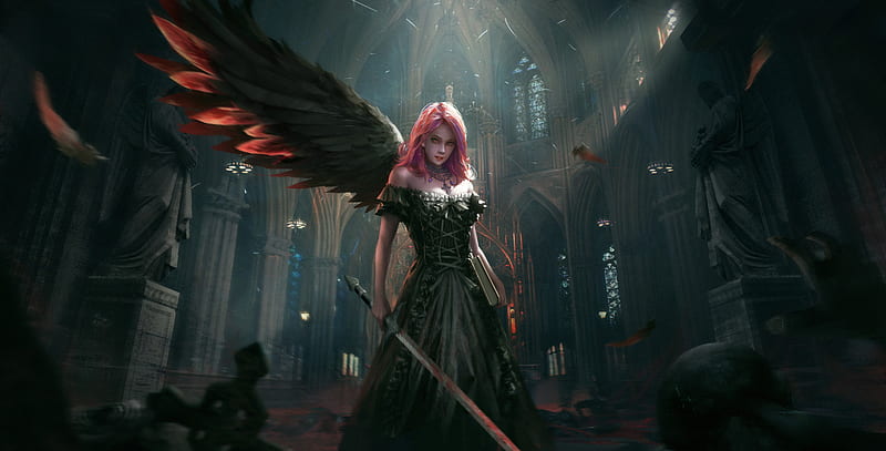 Dark Angel, angel, fantasy-girls, artwork, artstation, HD wallpaper