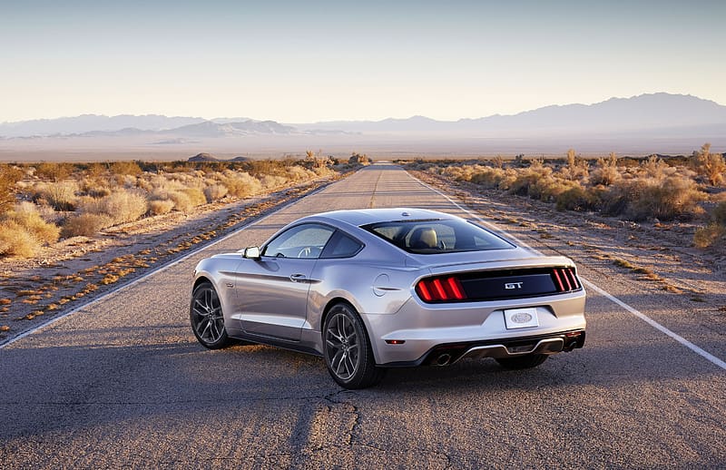 Ford, Desert, Road, Car, Ford Mustang, Vehicles, Silver Car, 2015 Ford Mustang Gt, HD wallpaper