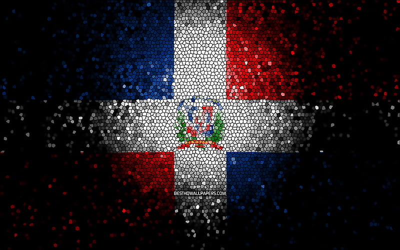 Dominican Republic flag, mosaic art, North American countries, Flag of Dominican Republic, national symbols, artwork, North America, Dominican Republic, HD wallpaper